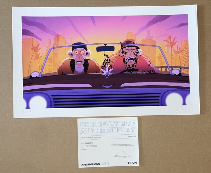 Rare Ape Editions Eminem & Snoop Dogg BAYC Cruising AP Print 20×12 Dented