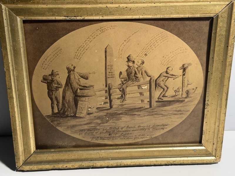 Antique 19th C Temperance Meeting Satirical Print Political Cartoon Framed gallery