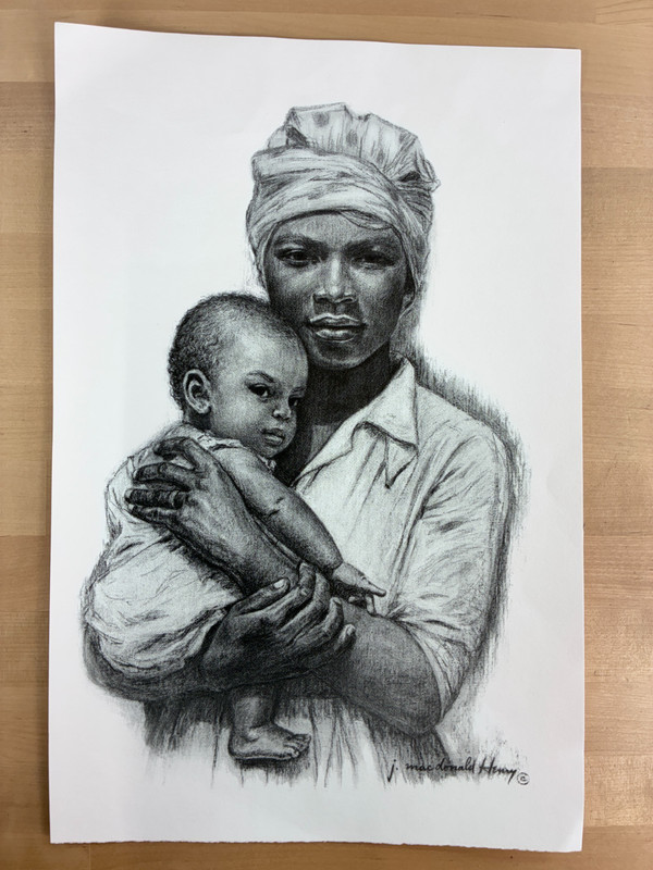 J Macdonald Henry Art Lithograph Madonna and Baby Child Jamaican Vintage 11x17 gallery
