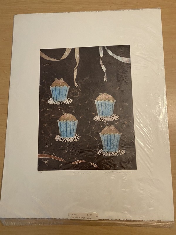 Elizabeth E.S. Bufano Cupcake Print Signed 20×27” Une Reve D’ Enfant #’ed Litho