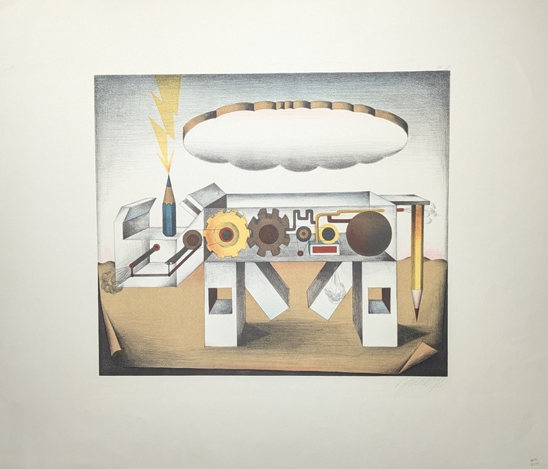 Alois Janak, Abstract Machine, Lithograph, Hand Signed, Dated, 1972