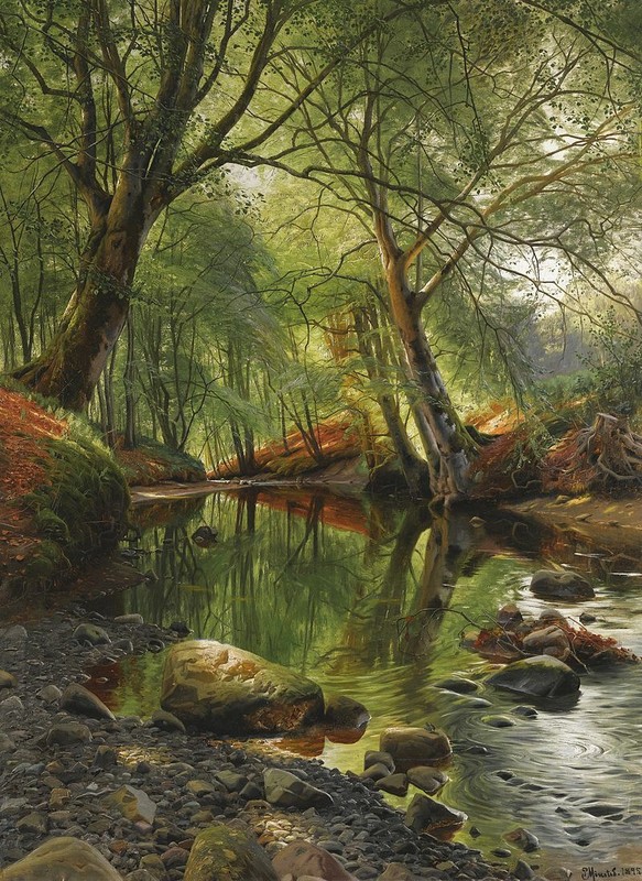 Peder Mork Monsted A woodland stream Giclee Print on Canvas