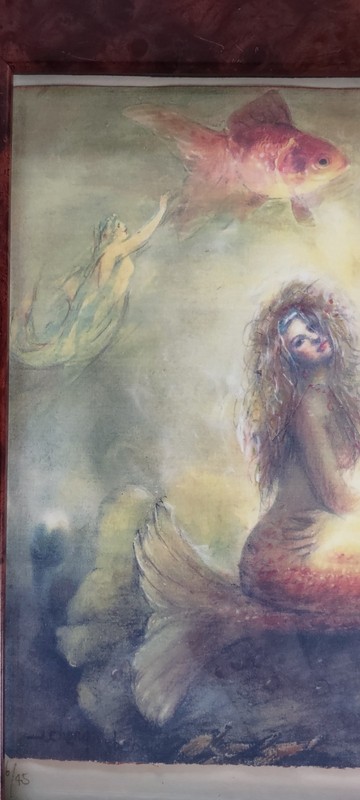 Beautiful and Fanciful John Cheng Print of Mermaids and Goldfish, Signed #6/45 gallery