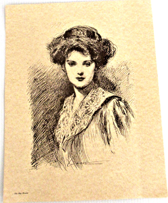 «THE DAY DREAM» ~ (GIBSON GIRL) ~ ** 1909 PEN-AND-INK SKETCH – (11″ X 14″) **