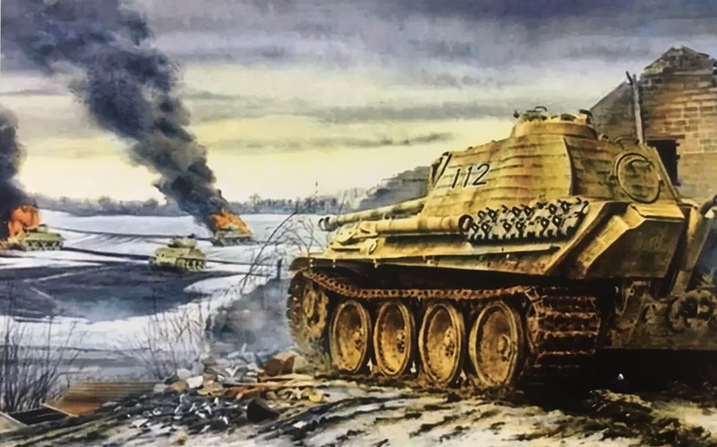 German Panther Tank Eastern Front . Print On Board 12 X 8 Inches