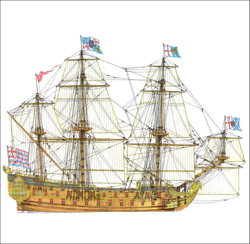 2000 Vintage Ship Print British Warship Naseby Royal Charles 17th Century