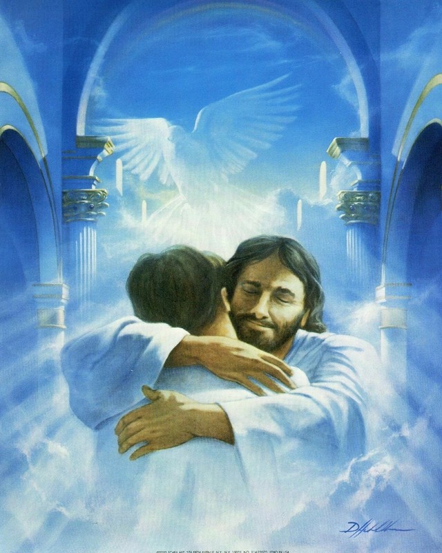 UNIQUE WELCOME HOME Jesus hugging man 11″X14″ GLOSSY POSTER PRINT