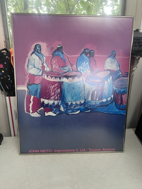 John Nieto Impressions II Tucson Arizona Framed Signed Art Print 27x22 Drummers