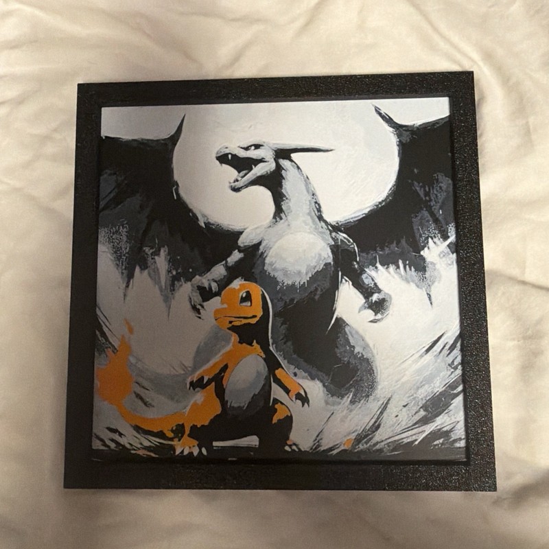 Framed Pokémon Print Decor - Charmander Charizard, 3d printed gallery