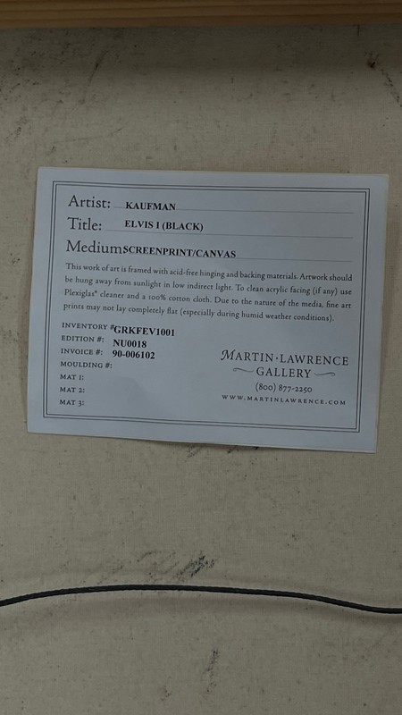 Steve Kaufman - Elvis I (Black), Signed Numbered and Stamped Silkscreen Canvas gallery
