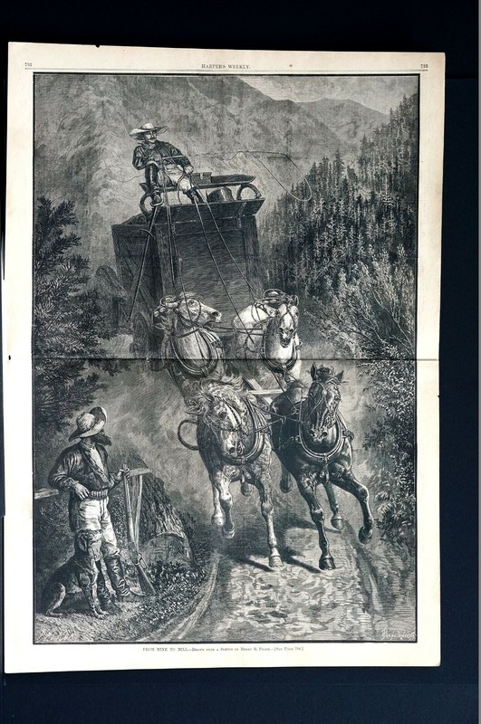 Miners in Stagecoach 1878 MINING HORSE and CARRIAGE MINE WAGON RIFLE Lg Print