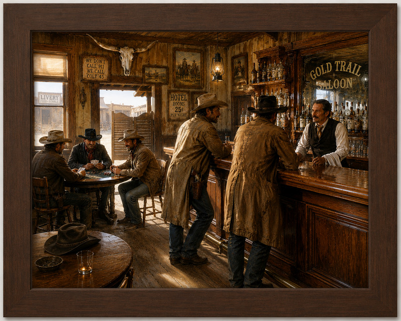 Cowboy Life #4: Cowboys In a Saloon (Thin Flat Frame)