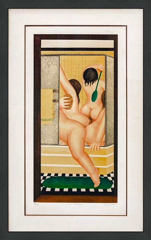 Beryl Cook «A Bathroom» 1987 | Hand Signed Serigraph | 38×24″ Framed | GallArt