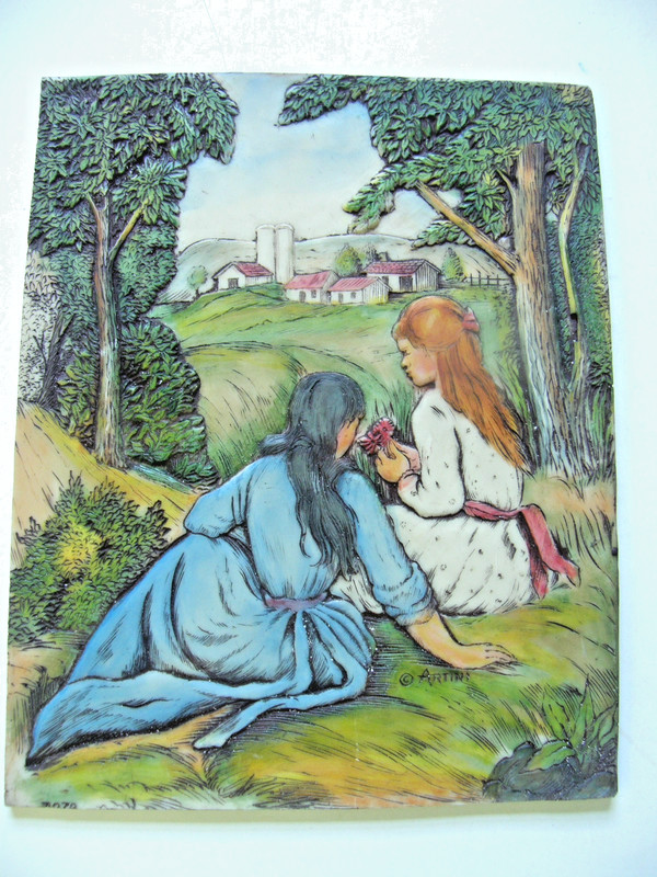 ARTINI 3 Dimensional Resin Engraved Art Print-Farm Girls Gazing at Farm