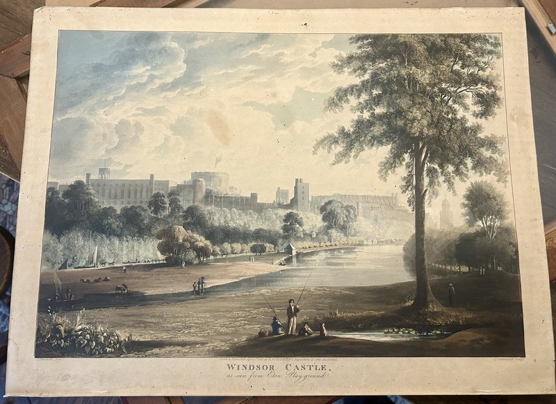 Rare 1819 Hand-Colored Aquatint Etching Of Windsor Castle Gendall / Sutherland
