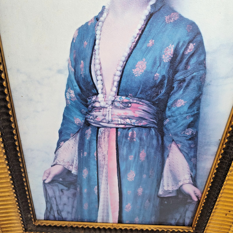 VTG "Yasmeen" Arabian Nights Crackle Glaze Wood Frame HEAVY 35"x23" gallery