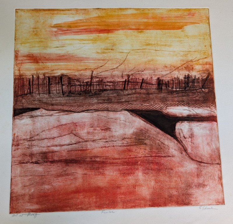 Fences Mid Century Modern Southwestern Abstract Etching Print Artist Proof