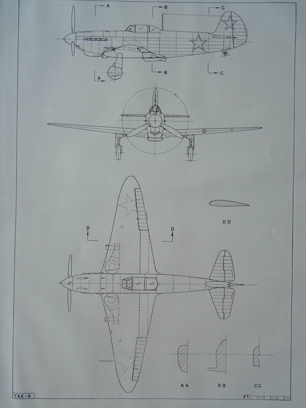 WW2 USSR / RUSSIA Aircraft YAK-9 Scale Design Plan c1944