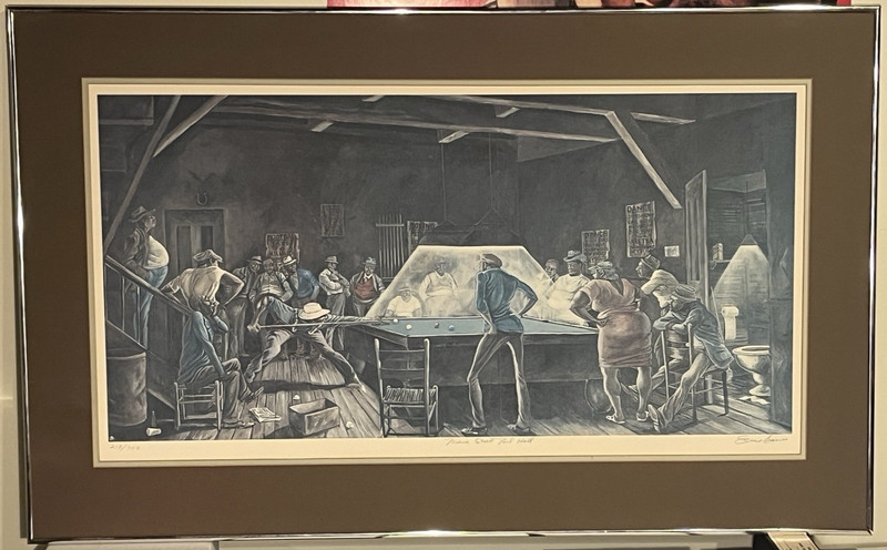 Ernie Barnes – Main Street Pool Hall -Signed Lithograph 219/750 ~32×16 Matted