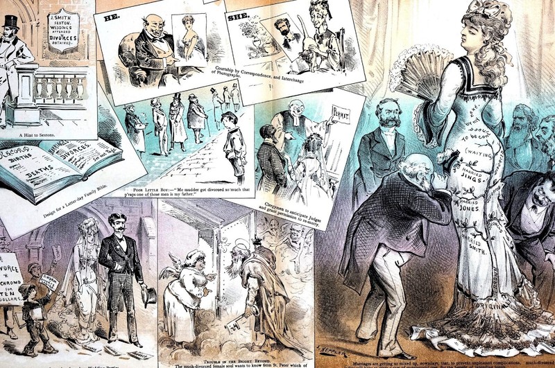 Marriage A La Mode 1879 LOVE ROMANCE MARRIAGE MULTIPLE DIVORCES BRIDE GROOM Puck gallery