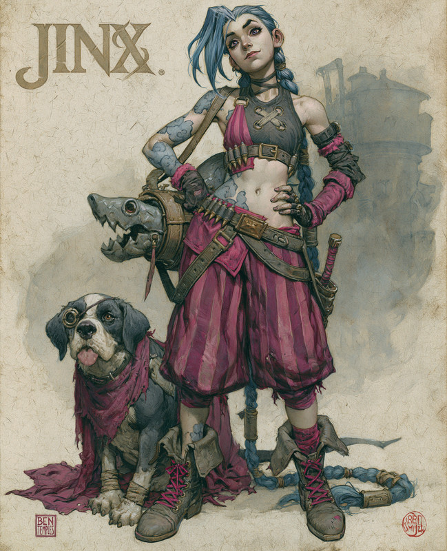 8×10 Blue-Braided Punk Woman With Spotted Dog Art Print – 391471487