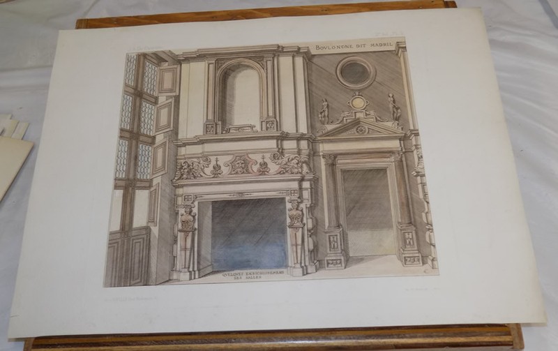 c1860s Large COLOR Print///ROOM DESIGNS IN CASTLE OF MADRID, SPAIN