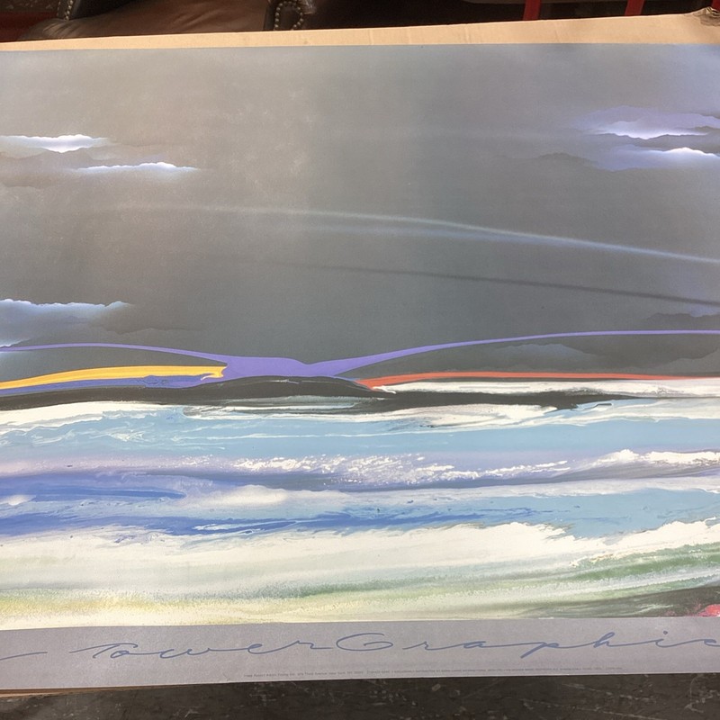 Vintage 1986 Elba Alvarez Abstract Art Stormy Skies Poster Print - 58x38” gallery