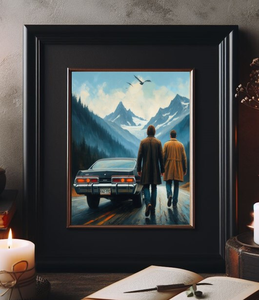 Supernatural Dean Sam Winchester Baby Impala oil Painting art print poster