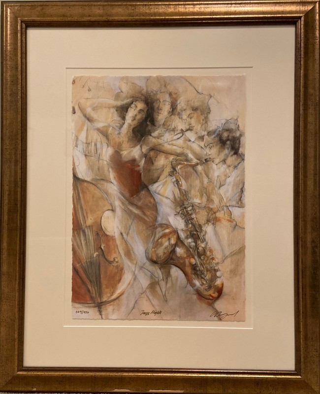 Gary Benfield «Jazz Nights» Limited Edition Signed Serigraph on Paper Framed