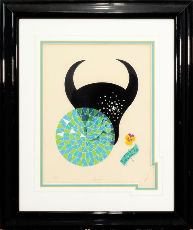 Erte Taurus From The Zodiac Series 1982 Signed Screenprint 298/350 Art Deco