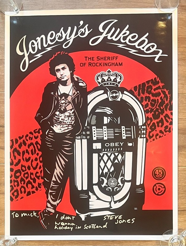 Jonesy Jukebox OBEY Shep Fairey Signed Steve Jones Sex Pistols ORIG USA Poster