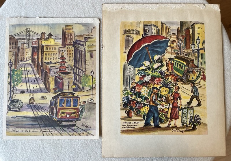 Vtg 1950s San Francisco Flower Stand & California Cable by Ted Lewy - 2 Prints