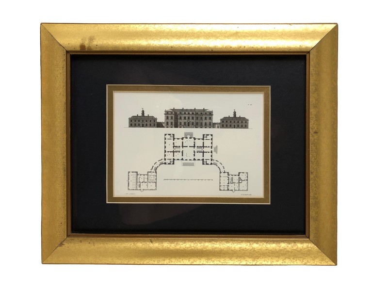 Set of Two Antique Architecture Prints of Various Building Plans and Facades gallery