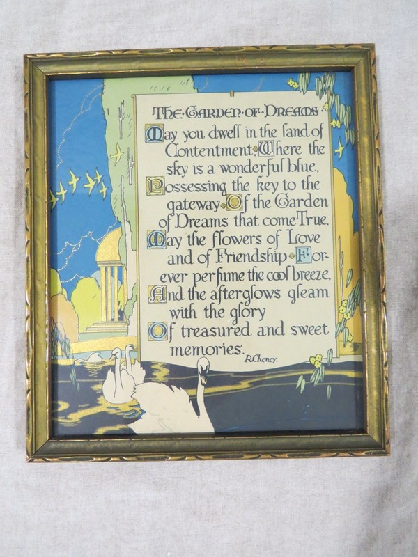 1920s Antique Art Deco Nouveau Craftsman Poetry Print Framed Serigraph, R.Cheney gallery
