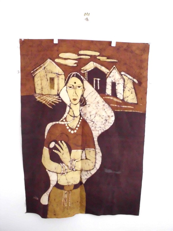 Vintage Indian Fabric Art Wall Hanging Female Portrait India Batik Style Print gallery