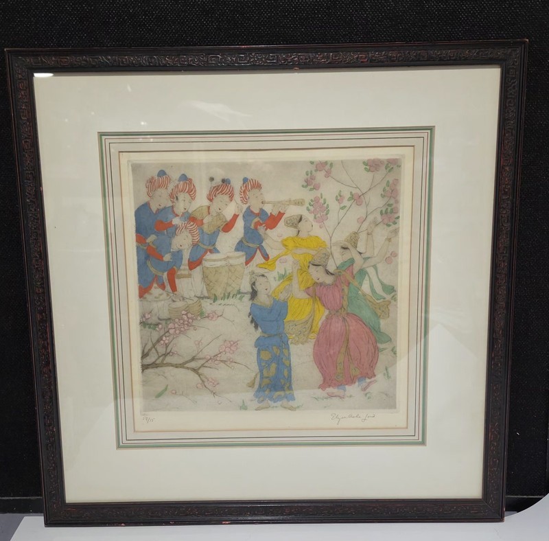 Elyse Ashe Lord Signed Hand Tinted Print DANCING FIGURES W/INSTRUMENTS 59/75