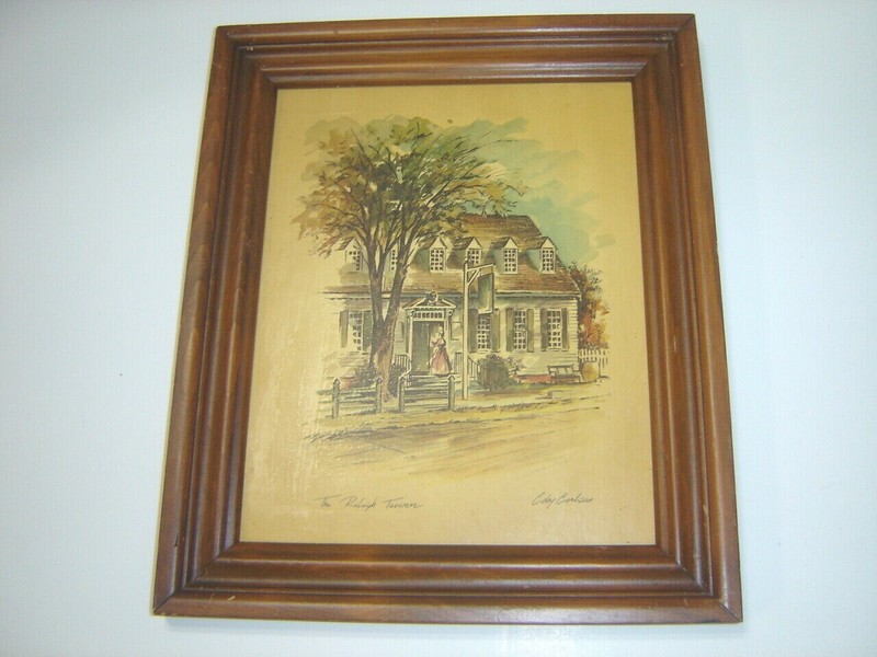 Vintage Framed Coby Carlson Print Raleigh Tavern in Muted Colors gallery