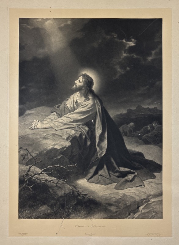 Antique German Photogravure «Christ in Gethsemane» Print After Heinrich Hofmann