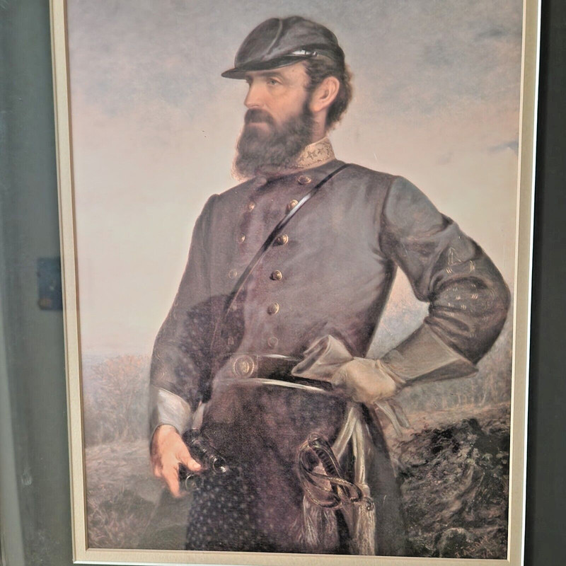 Confederate General Stonewall Jackson framed, matted & signed print under glass gallery
