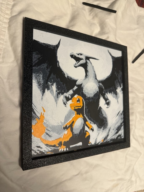 Framed Pokémon Print Decor - Charmander Charizard, 3d printed gallery