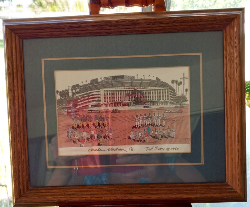 Ted Crane Lithograph Print Anaheim Stadium, Anaheim CA 1990