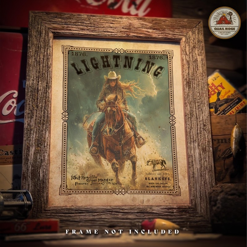 Vintage Horse Riding Art Print Cowgirl Rodeo Western Artwork Wall Decor Gift