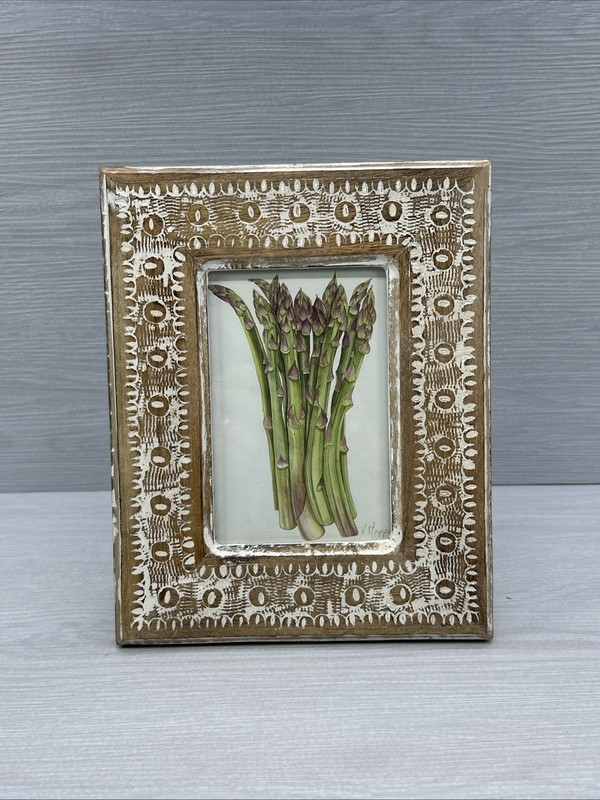 Asparagus Painting Print: Farmhouse Art Wooden Photo Frame 19x24x1,5cm