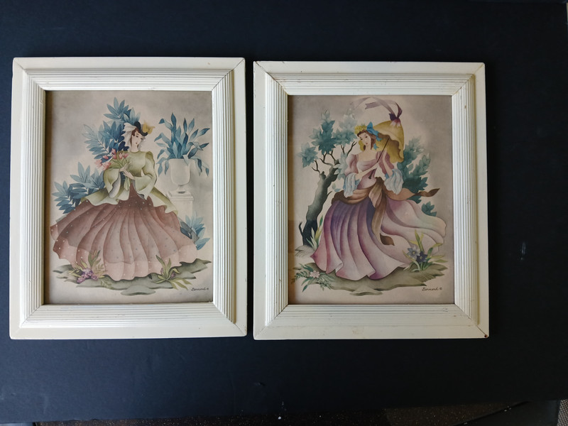 COPYRIGHT 1943 LADIES BERNARD PICTURE CO INC LITHOGRAPHS PRINTS FRAMES SET OF 2
