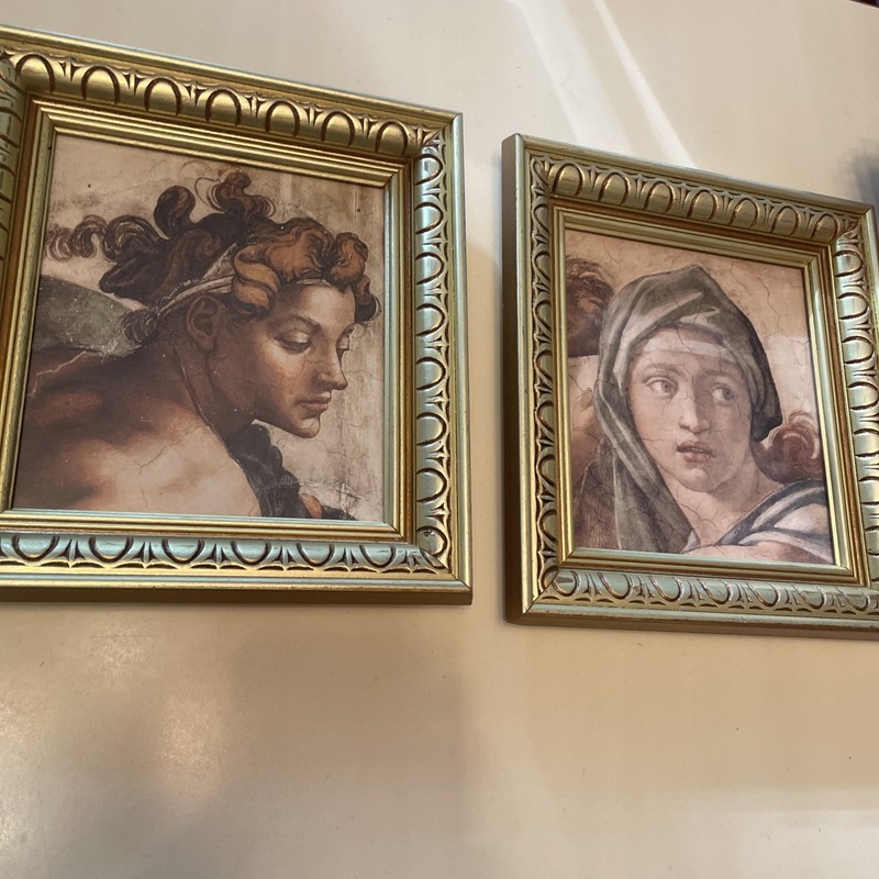 Michelangelo Creation of Adam Sistine Chapel & Delphic Sibyl Art Frame Set EUC gallery