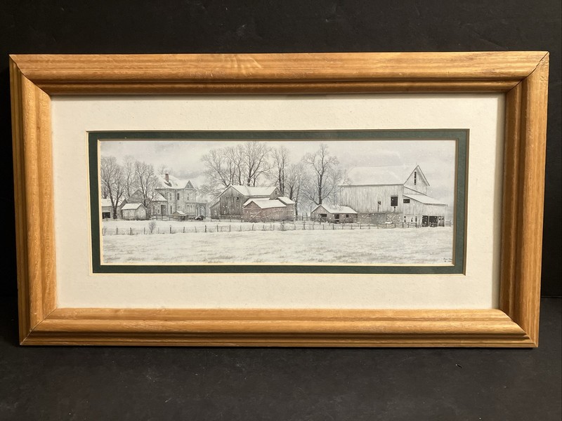 Vintage Jon Crane Framed Art Print Winter Farm Scenes 1989 Beautiful Condition!