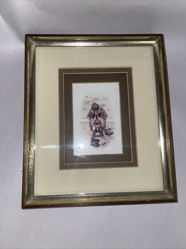 Vintage ‘Homework’ 3D Framed Picture Hand Crafted By Tole Art Ltd Of Salisbury