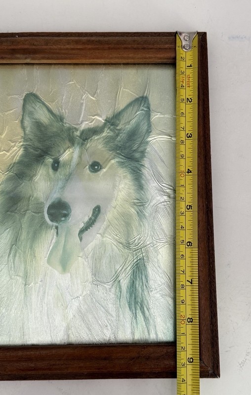 Vtg Dufex Foil Print Of Collie Dog w/Wooden Frame-8.5”x6.5-#152928-See Pics gallery