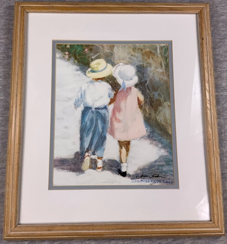 IVAN ANDERSON GIRL AND BOY WALKING LITHOGRAPH PRINT, HAND SIGNED, 10″ X 8″