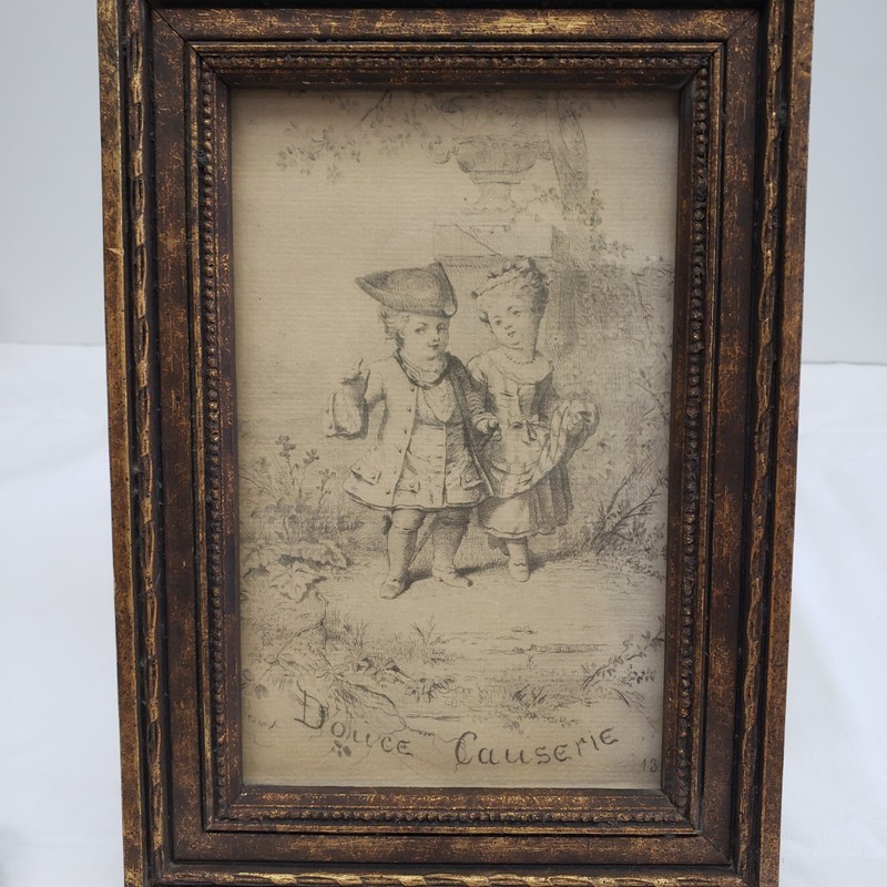 Lucien Penet Vintage Reproduction French Etching Wooden Framed 8.5 X 6 Children